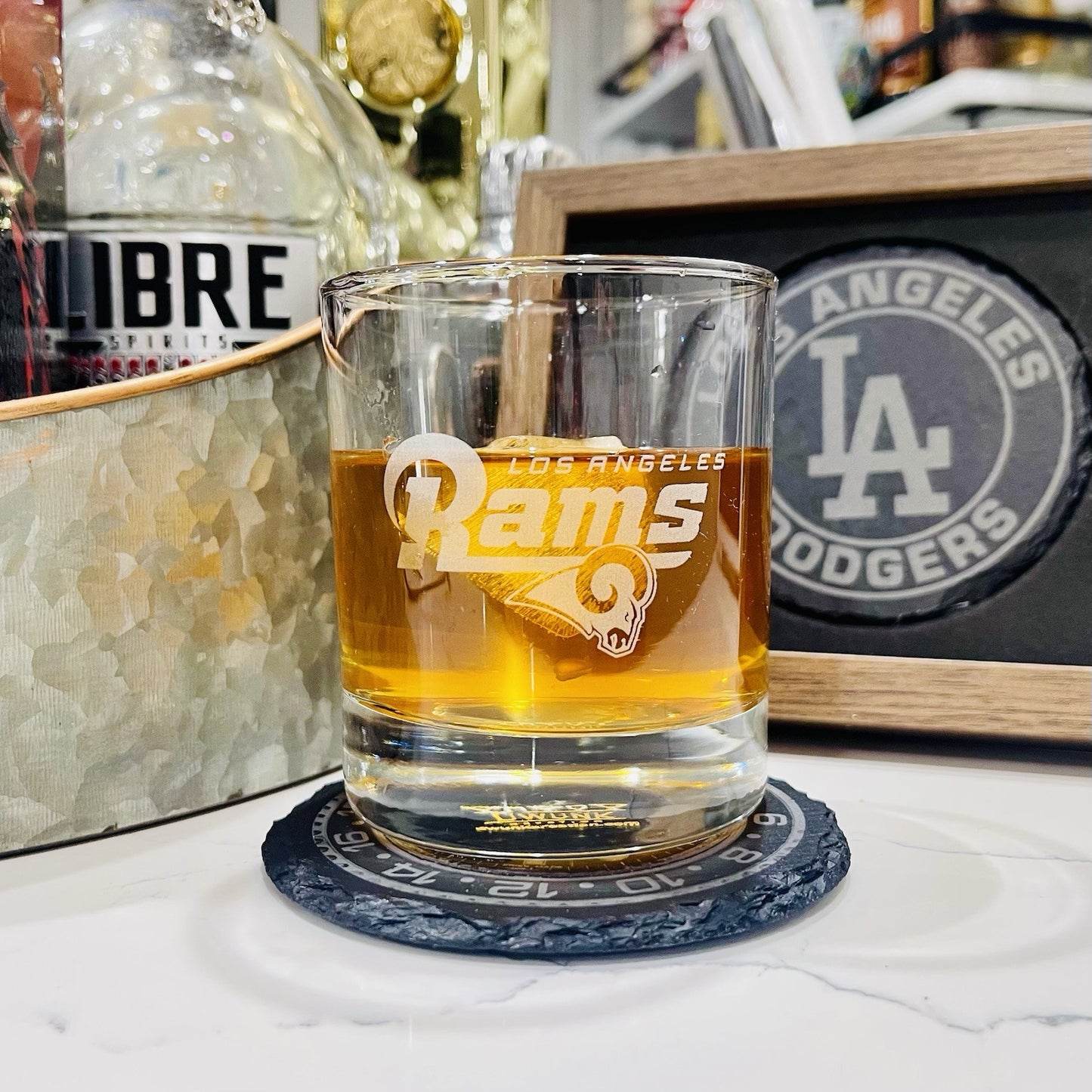 Custom Engraved Los Angeles Rams Whiskey Glass - 11 oz Rocks Glass