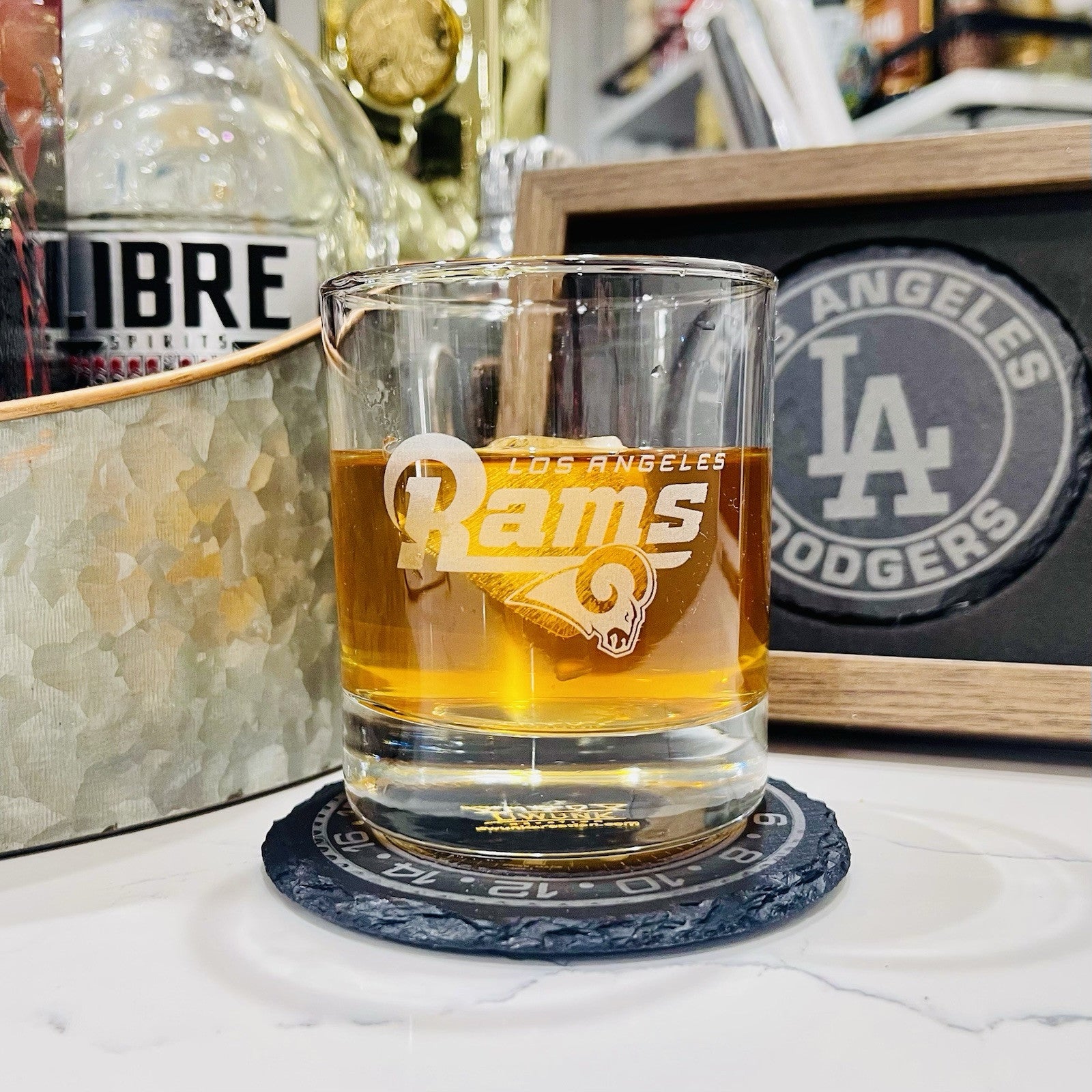 Custom Engraved Los Angeles Rams Whiskey Glass - 11 oz Rocks Glass