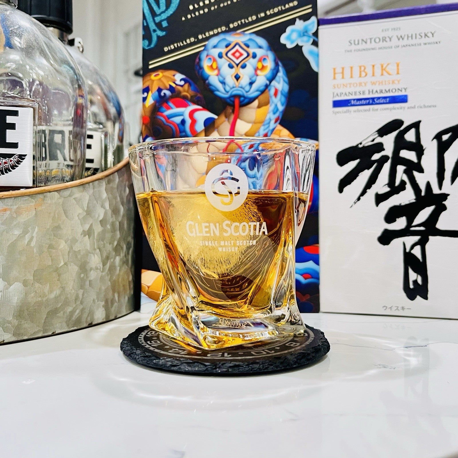 Custom Engraved Glen Scotia Whiskey Glass – 10 oz Twisted Rocks Glass