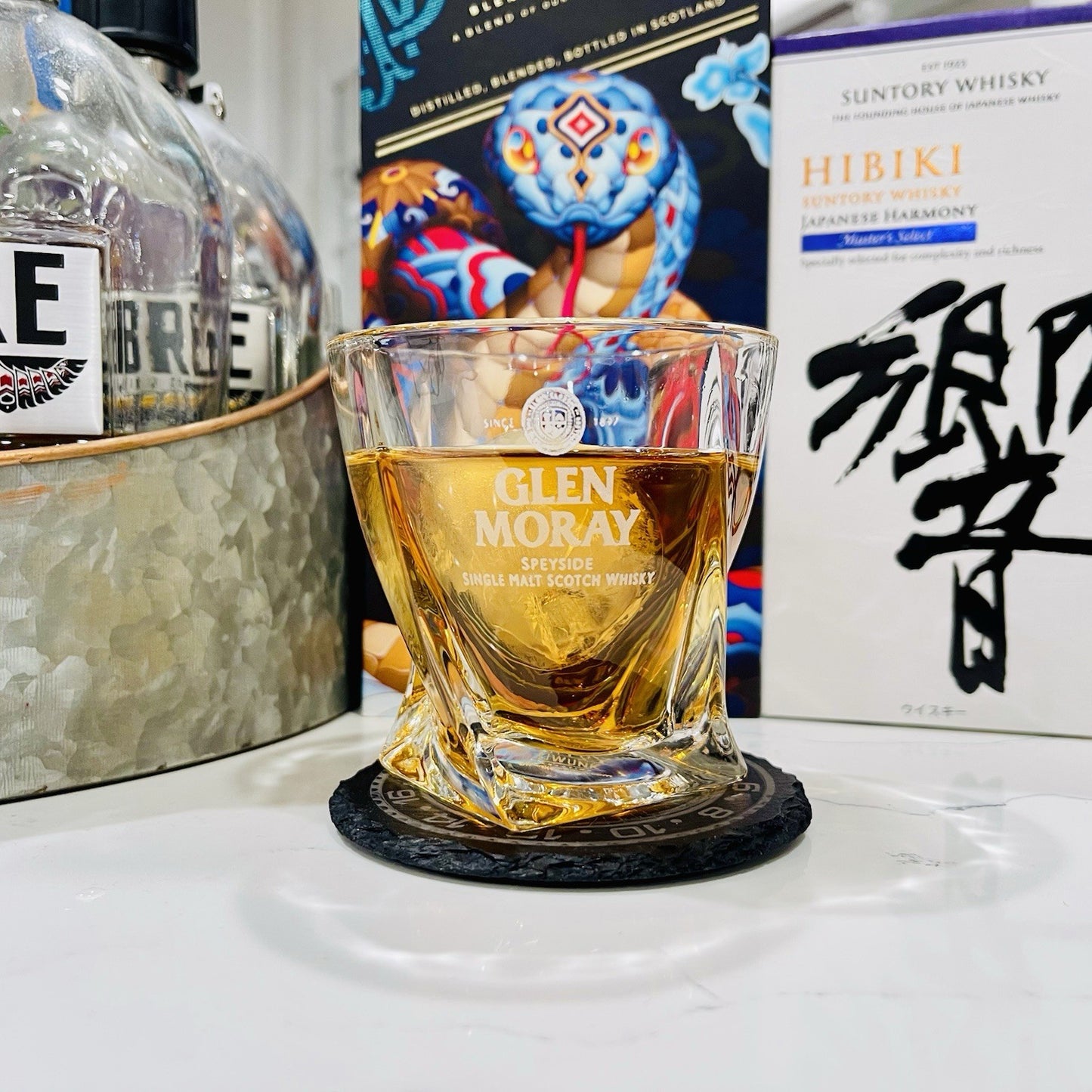 Custom Engraved Glen Moray Whiskey Glass – 10 oz Twisted Rocks Glass