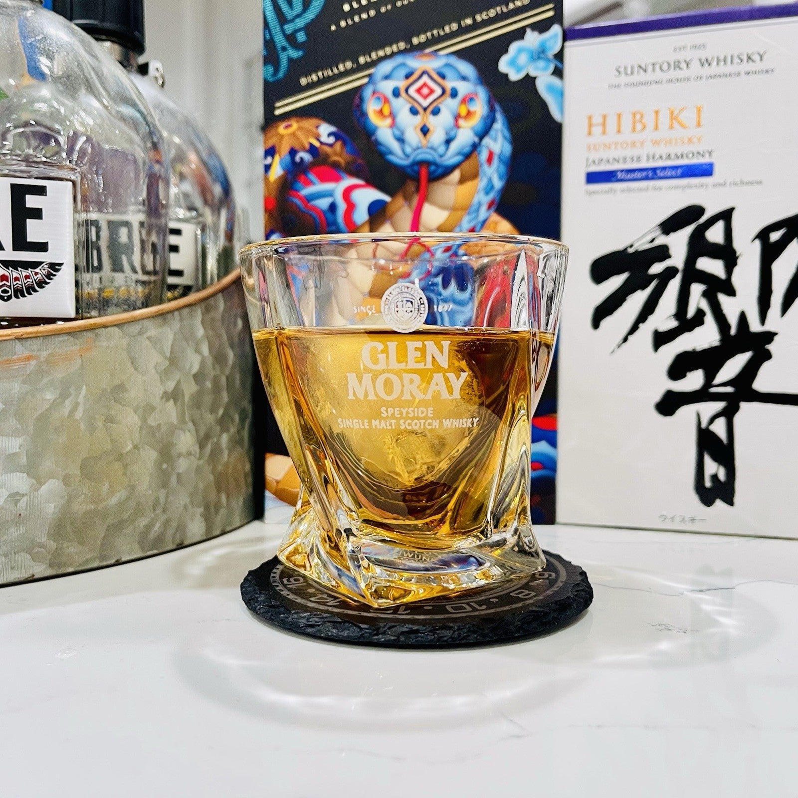 Custom Engraved Glen Moray Whiskey Glass – 10 oz Twisted Rocks Glass