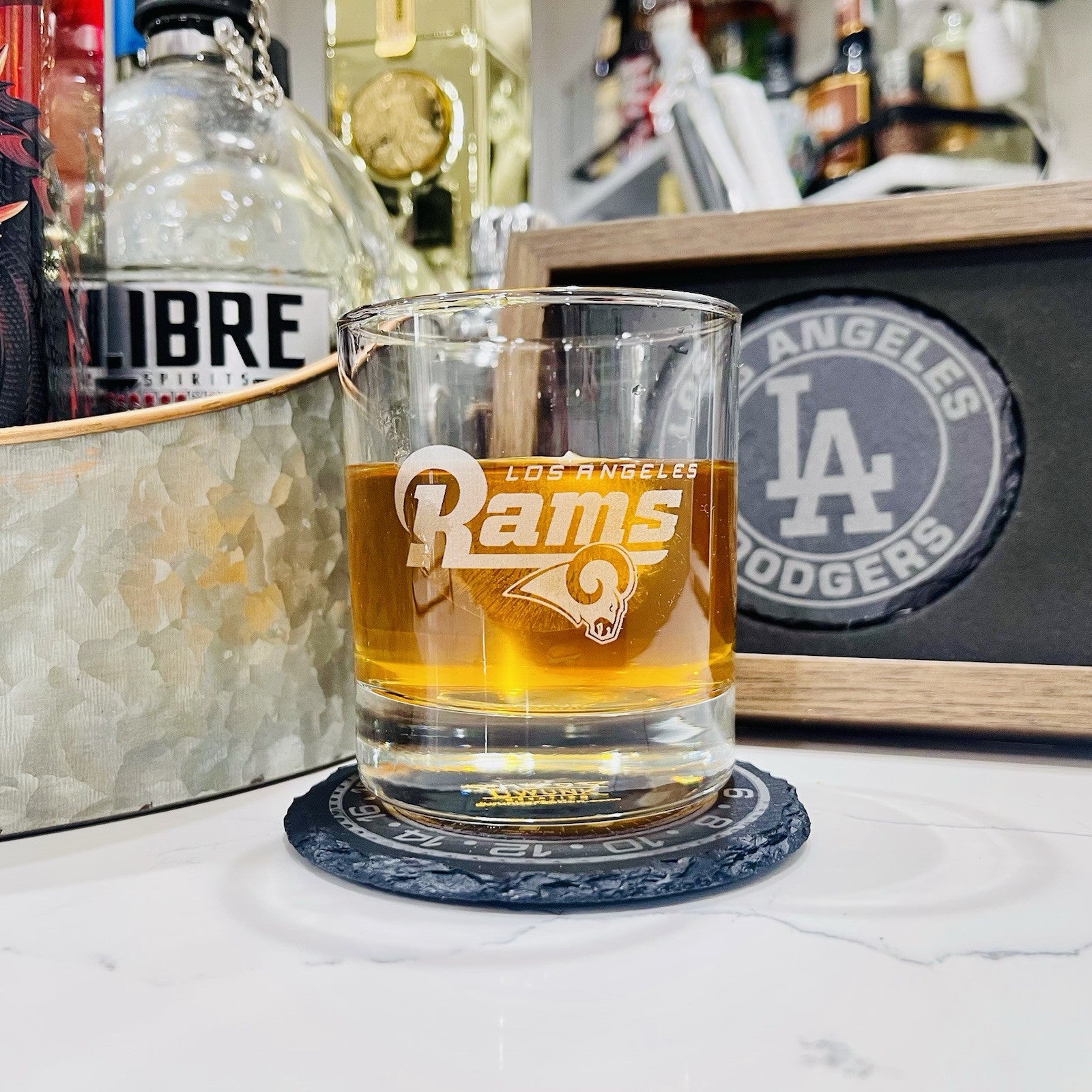 Custom Engraved Los Angeles Rams Whiskey Glass - 11 oz Rocks Glass