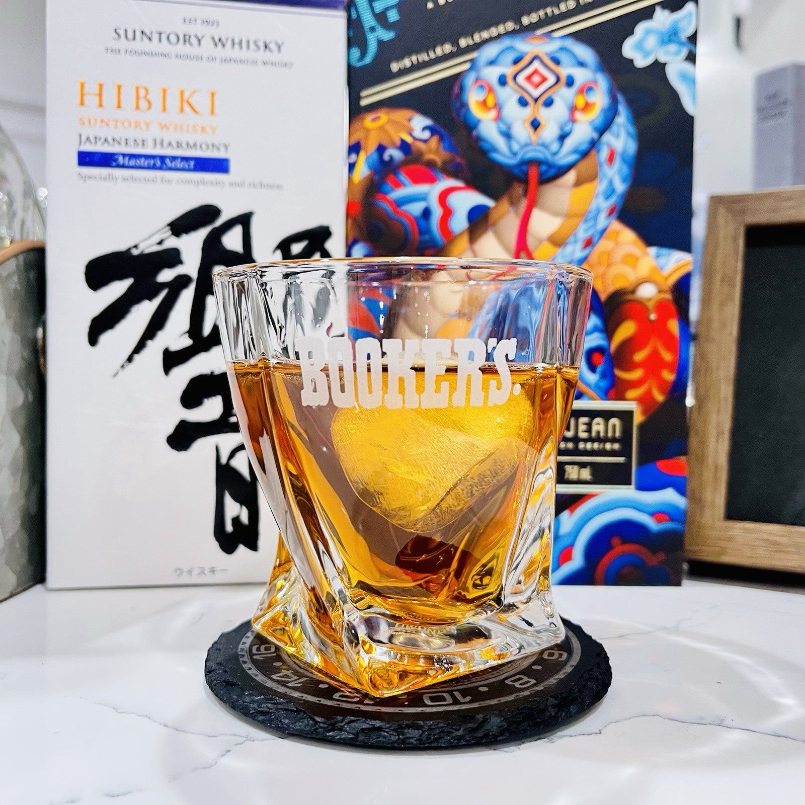BOOKER’S Twisted Whiskey Glass 10 OZ Old Fashioned Laser Engraved Rock Glass New