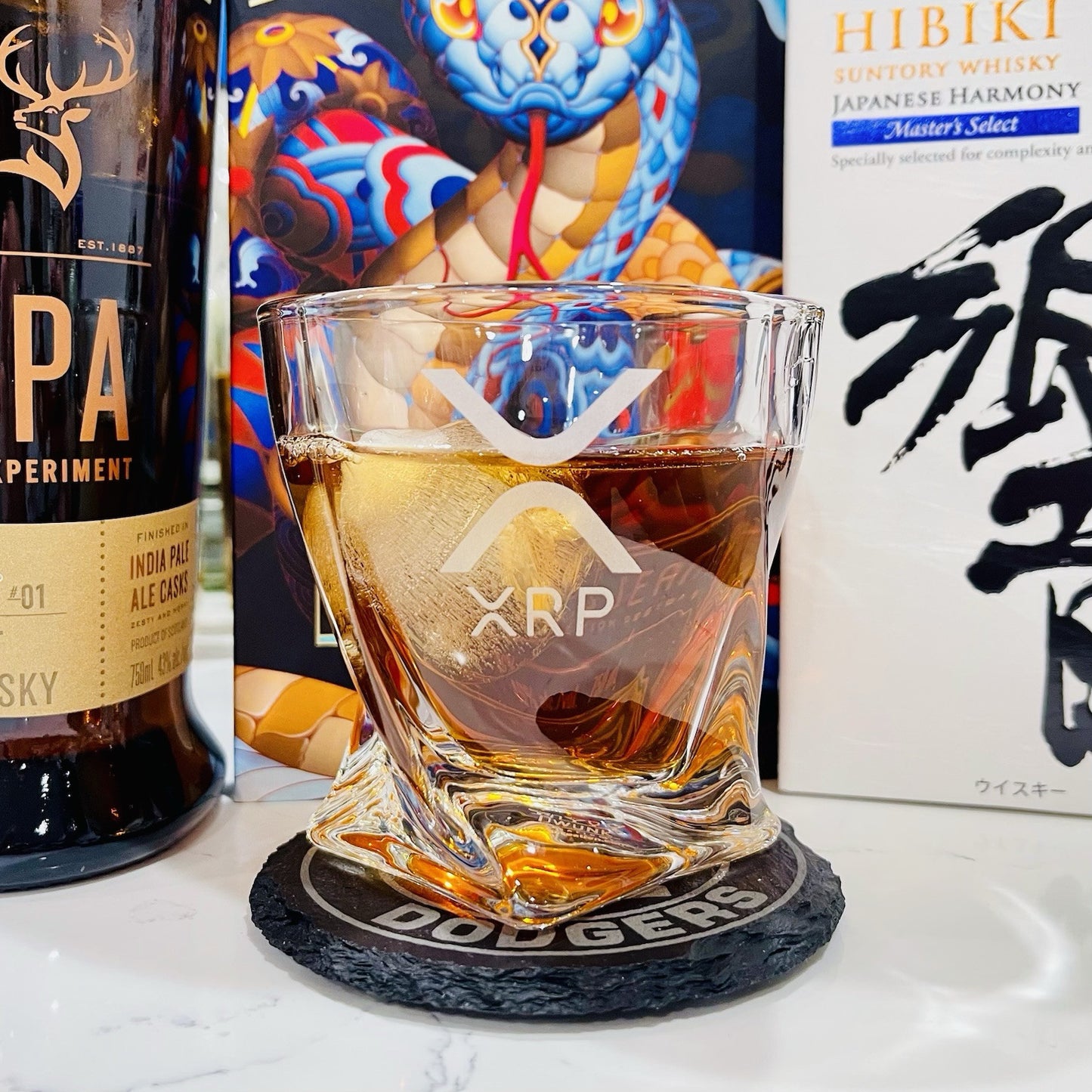 Custom Engraved XRP Whiskey Glass – 10 oz Twisted Rocks Glass