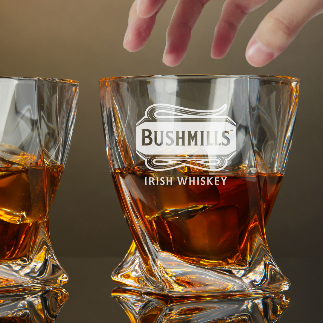 Custom Engraved Bushmills Whiskey Glass – 10 oz Twisted Rocks Glass